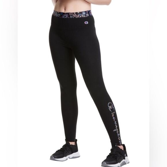 Champion authentic tights leggings black paisley colorful print - Picture 1 of 11